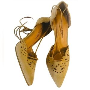 3/$27* Christian Siriano Women’s Tan Suede Ankle Tie Wrap Heels Size 9